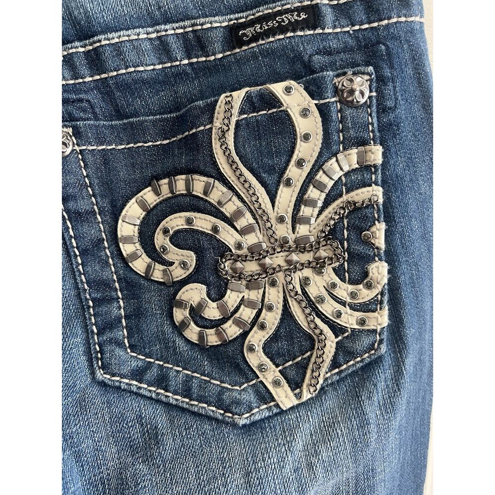 MISS ME Women's Medium Wash Fleur-De-Lis Skinny JP604855 Mid-Rise Jeans Sz 28 - Picture 8 of 16